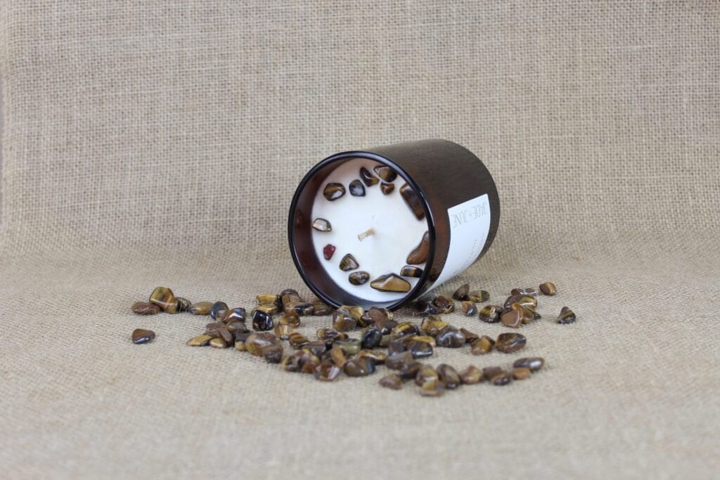 Tiger's Eye crystals 2 Maia Candle Tiger's Eye