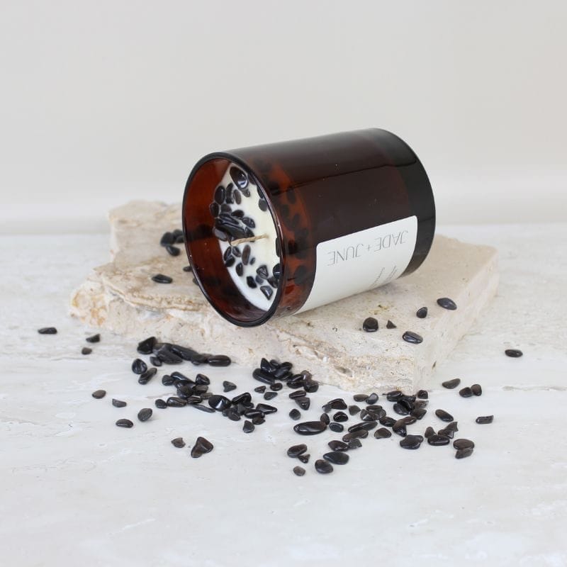 Black Obsidian Crystals 2 Aura Candle with Black Obsidian Crystals